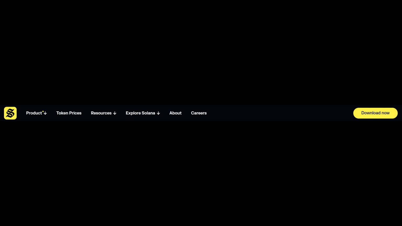 Header navigation bar with logo on the left, multiple menu items across in white text, and a rounded yellow download button on the right set against a dark background.
